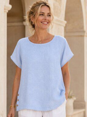 Cynthia Rowley Light Blue 100% Linen Side Button Top XL